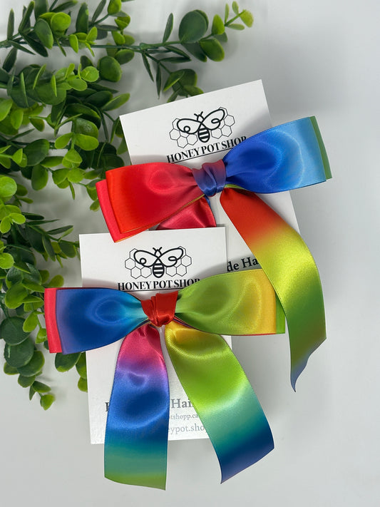 Rainbow Satin Hair Bow