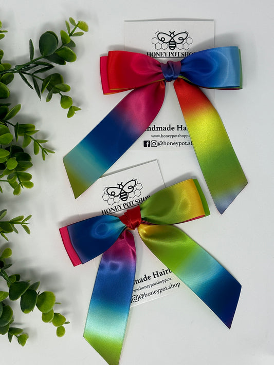 Rainbow Satin Hair Bow