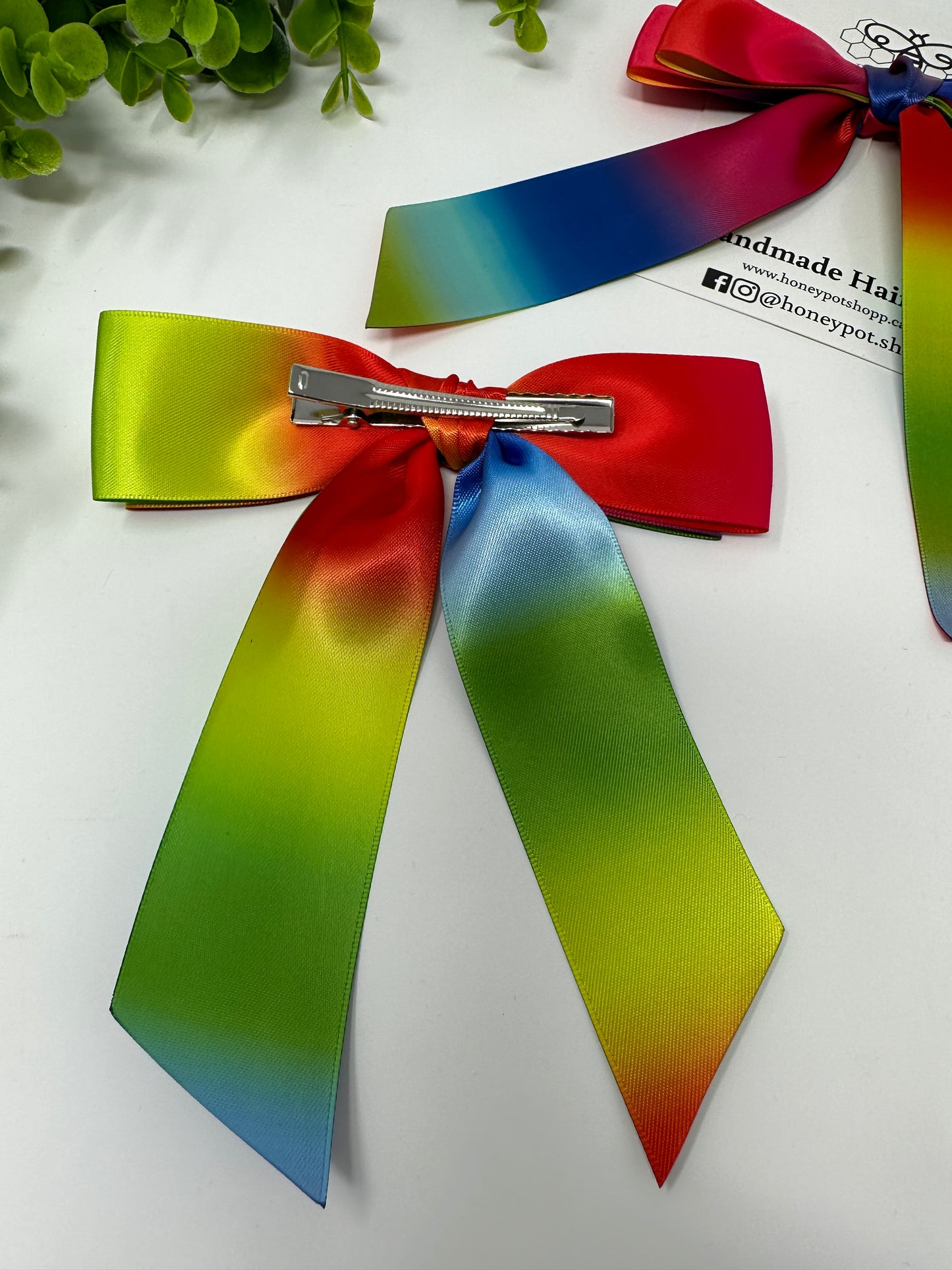 Rainbow Satin Hair Bow